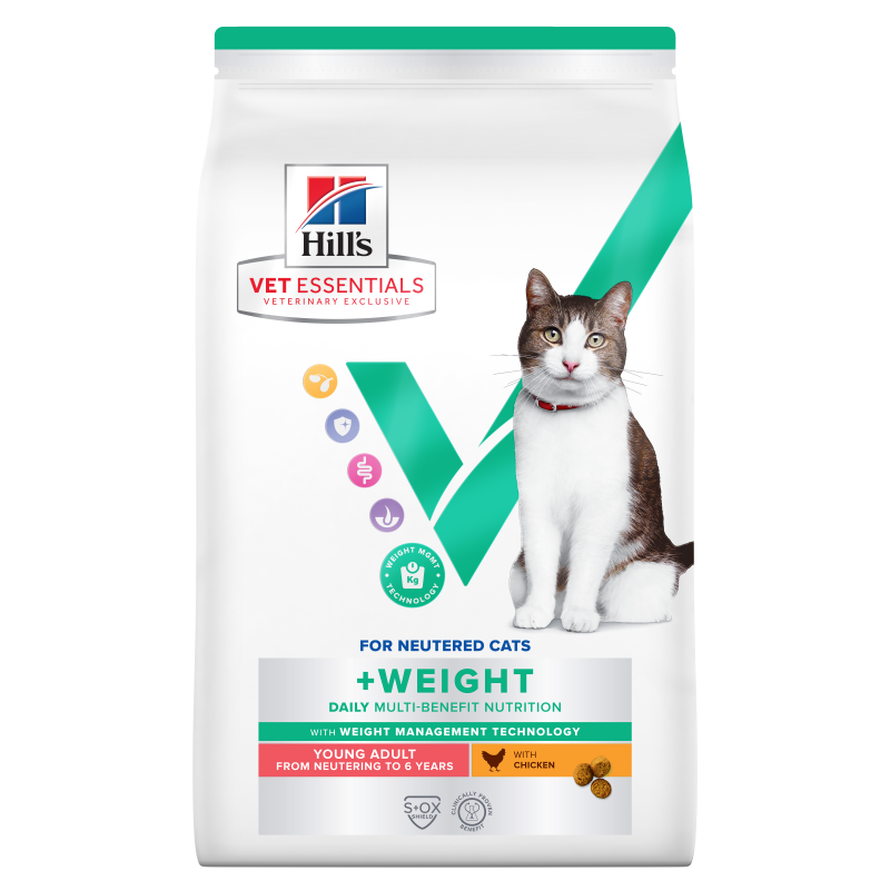 Hill's Vet Essentials Multi-Benefit + Weight Neutered Young Adult Chicken pour chat 1,5 kg croquettes