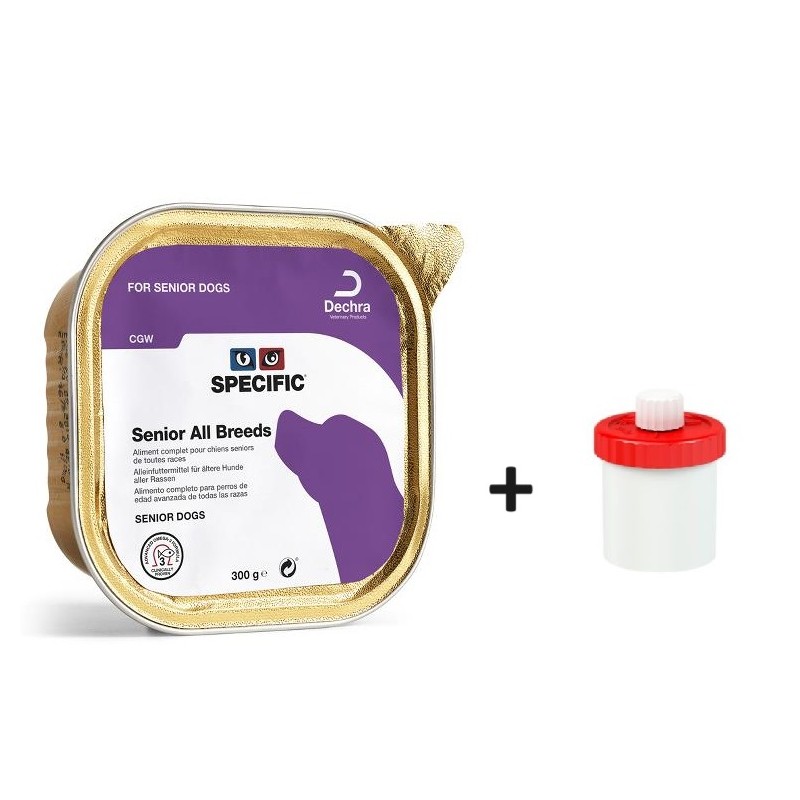 Kit Distributeur Gako 50ml + Aliment humide SPECIFIC Dog CGW Senior All Breeds en barquette 6x300g