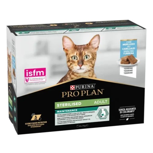 Purina ProPlan Cat Wet STERILISED maintenance CABILLAUD terrine - aliment humide en sachet 10x75g