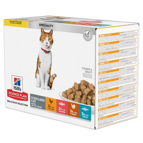 Hill's Science Plan Feline Delicious Selection STERILISED 4 saveurs - en sauce - sachet 12x85g